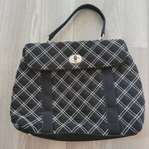 Vera Bradley Quilted Handbag With Floral Interior & Turn Lock Closure Black & Wh